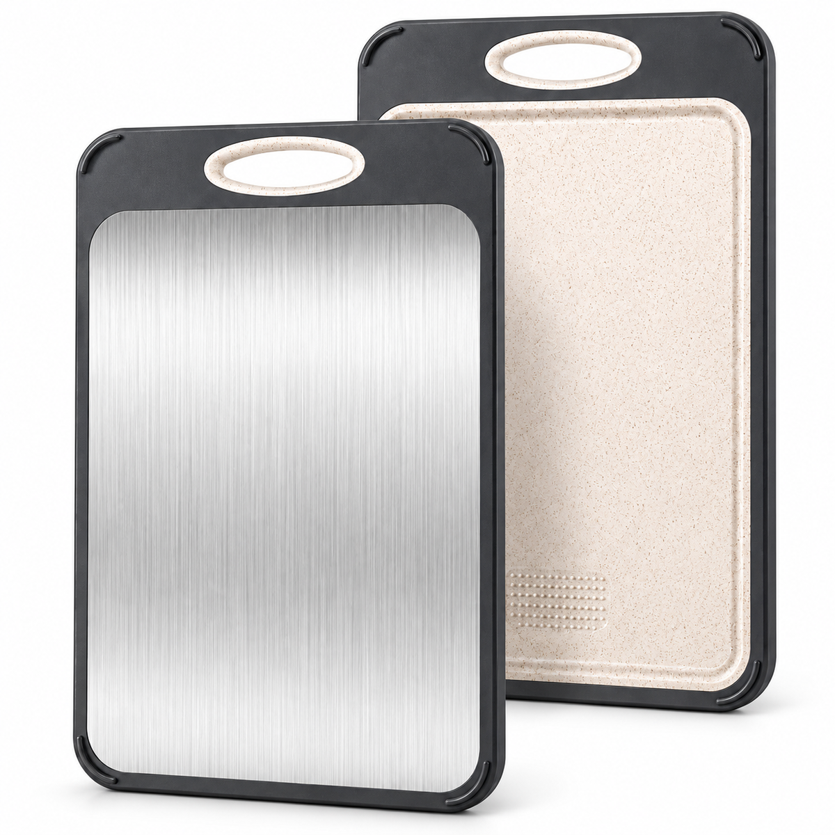 40 x 27cm Double-Sided Stainless Steel and Wheat Straw Chopping Board