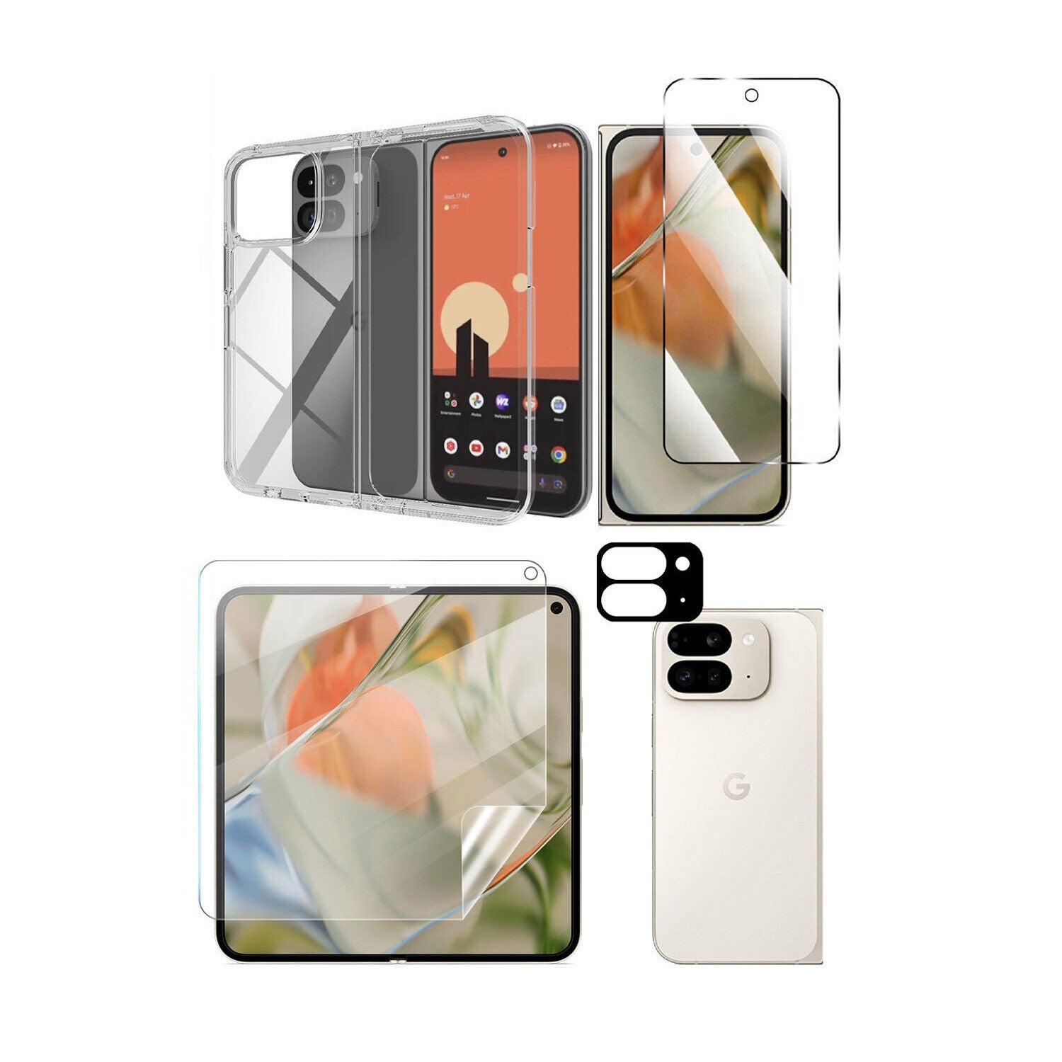 For Google Pixel 9 Pro Fold Clear Case Shockproof Cover + Screen Protector