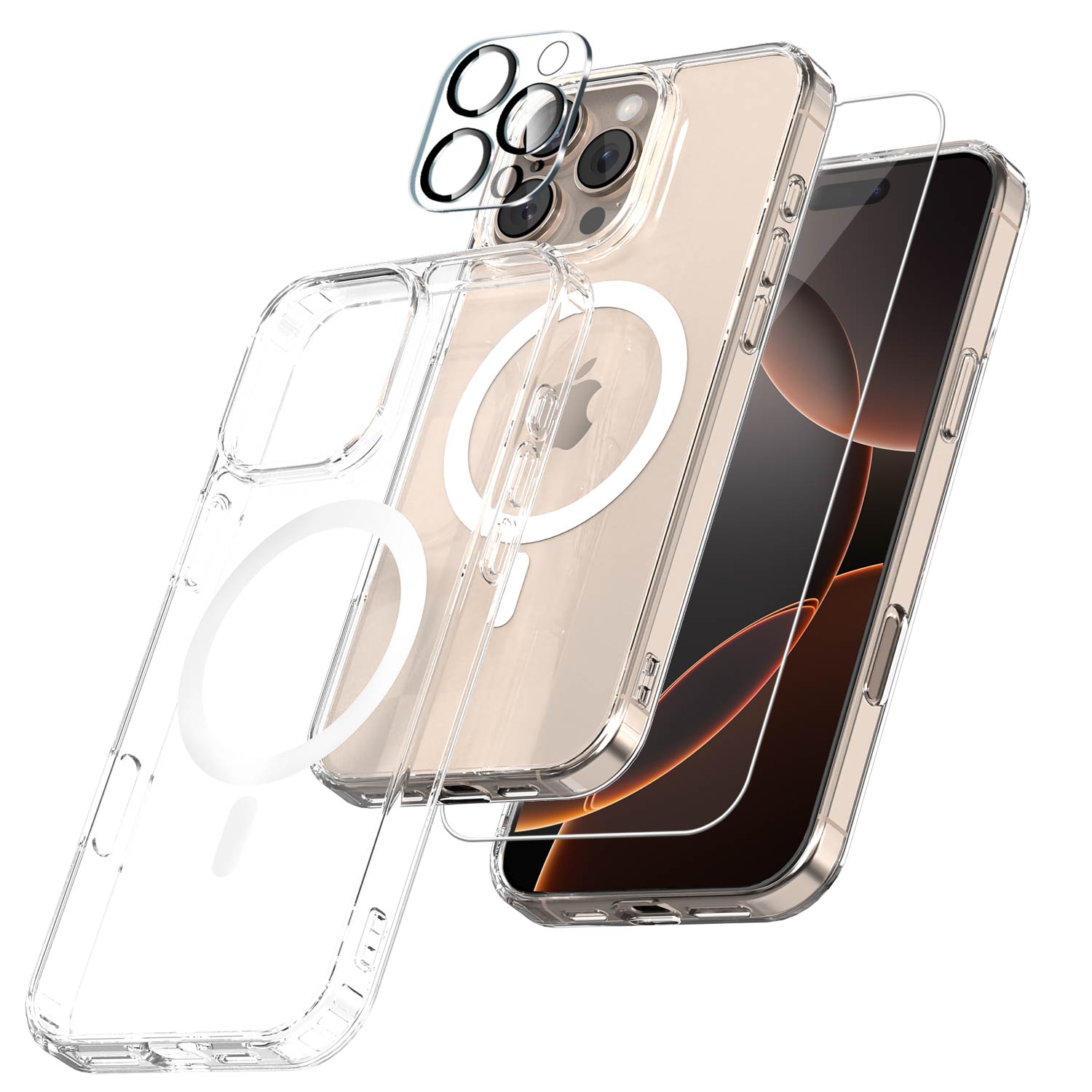 [Full Set] For iPhone 16 Pro Max  Case Clear Magsafe Shockproof Magnetic Cover