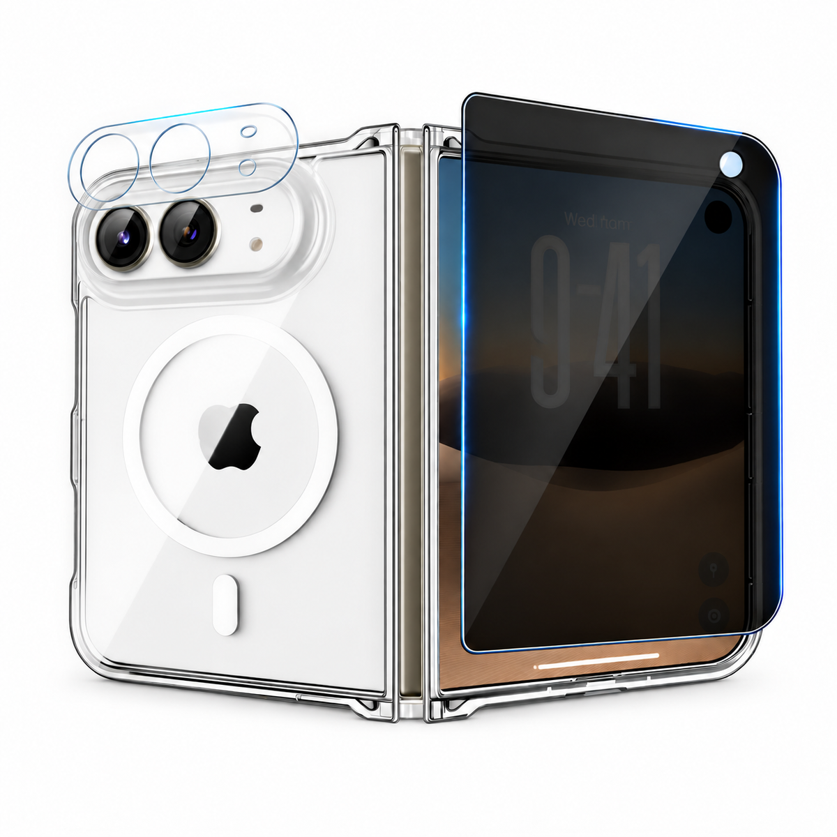 For iPhone Duo Case, Compatible with MagSafe - Raised Camera and Screen Edges, With 1 Privacy Screen Protector and 1 Lens Protector, Clear