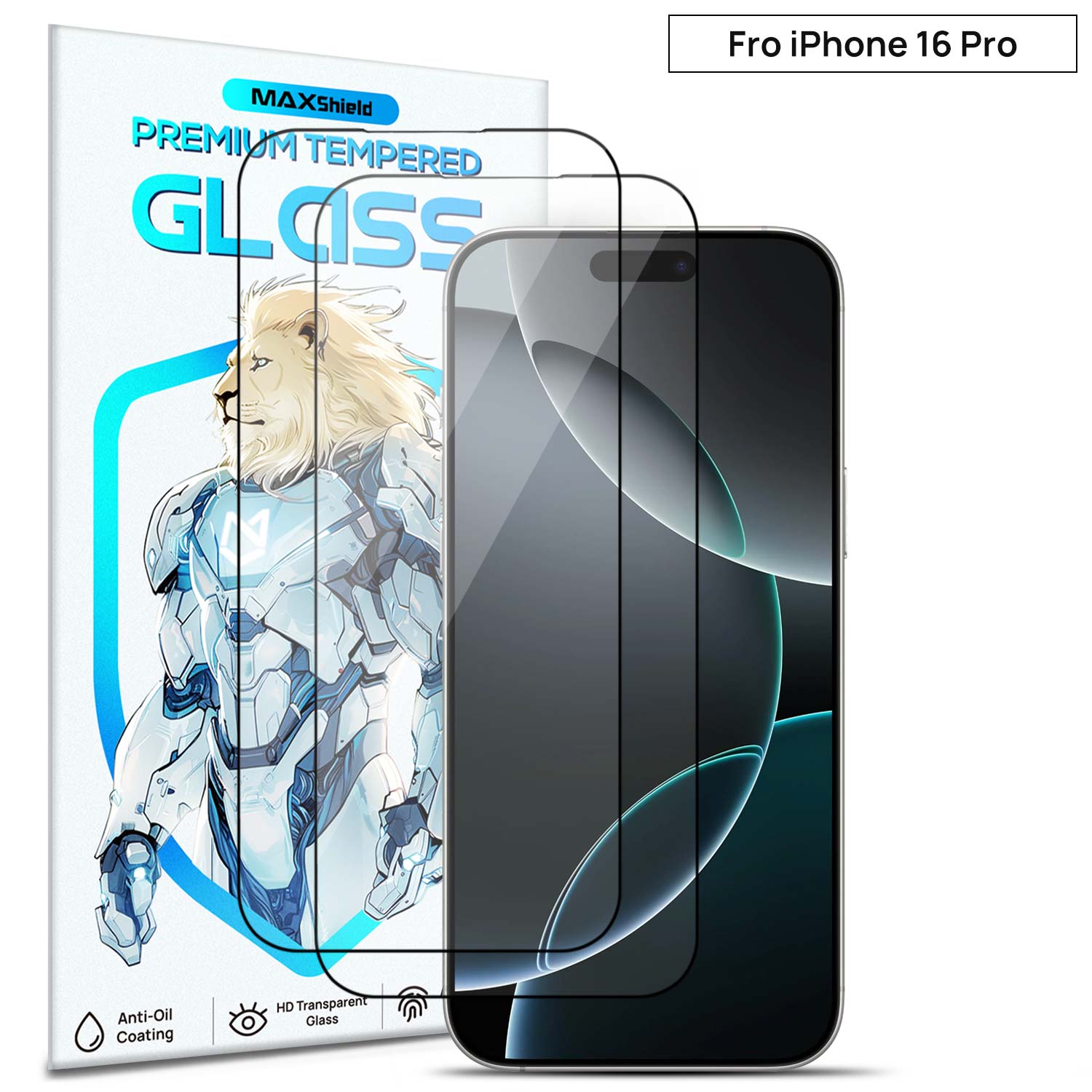[2 Pack] MaxShield PureClear Tempered Glass Film for iPhone 16 Pro Plus Max