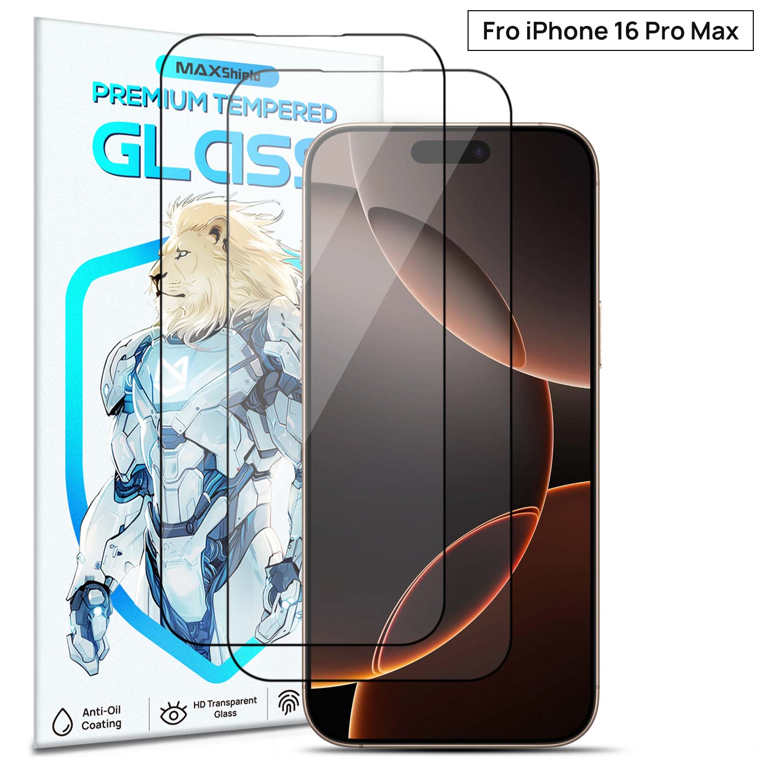 [2 Pack] MaxShield PureClear Tempered Glass Film for iPhone 16 Pro Plus Max