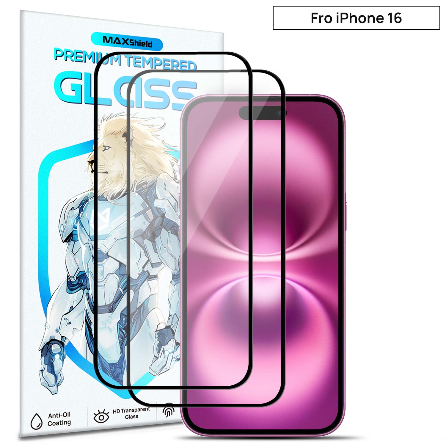 [2 Pack] MaxShield PureClear Tempered Glass Film for iPhone 16 Pro Plus Max