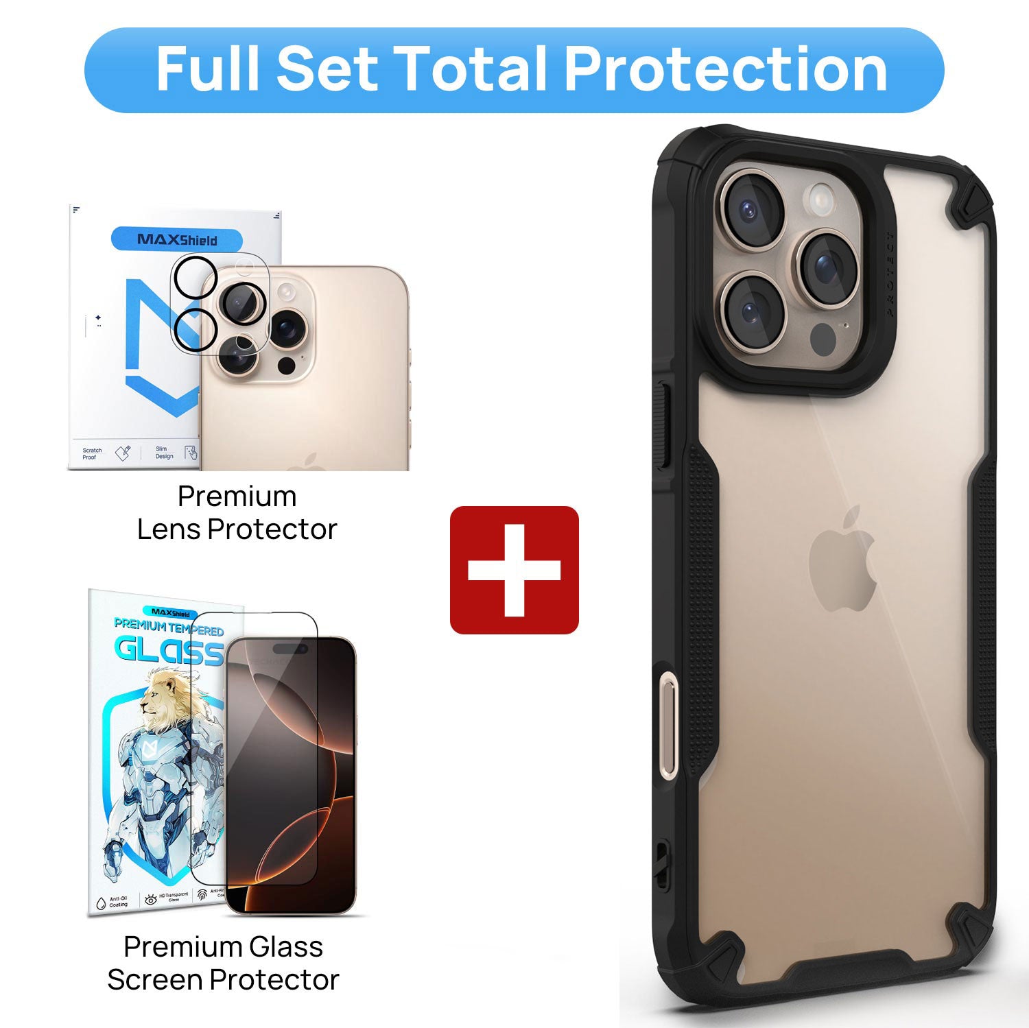 [Full Set] For Apple iPhone 16 Pro Max Case Shockproof Military Clear Cover