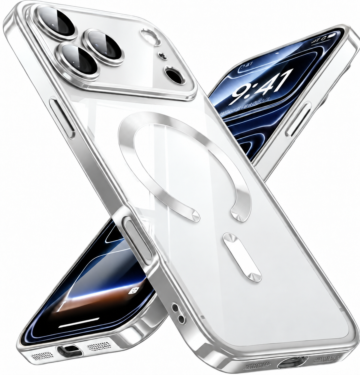 For iPhone 18 Pro Case, Compatible with MagSafe - Shock-Absorbing Corners, Case Only, Silver - Apple logo removed main image