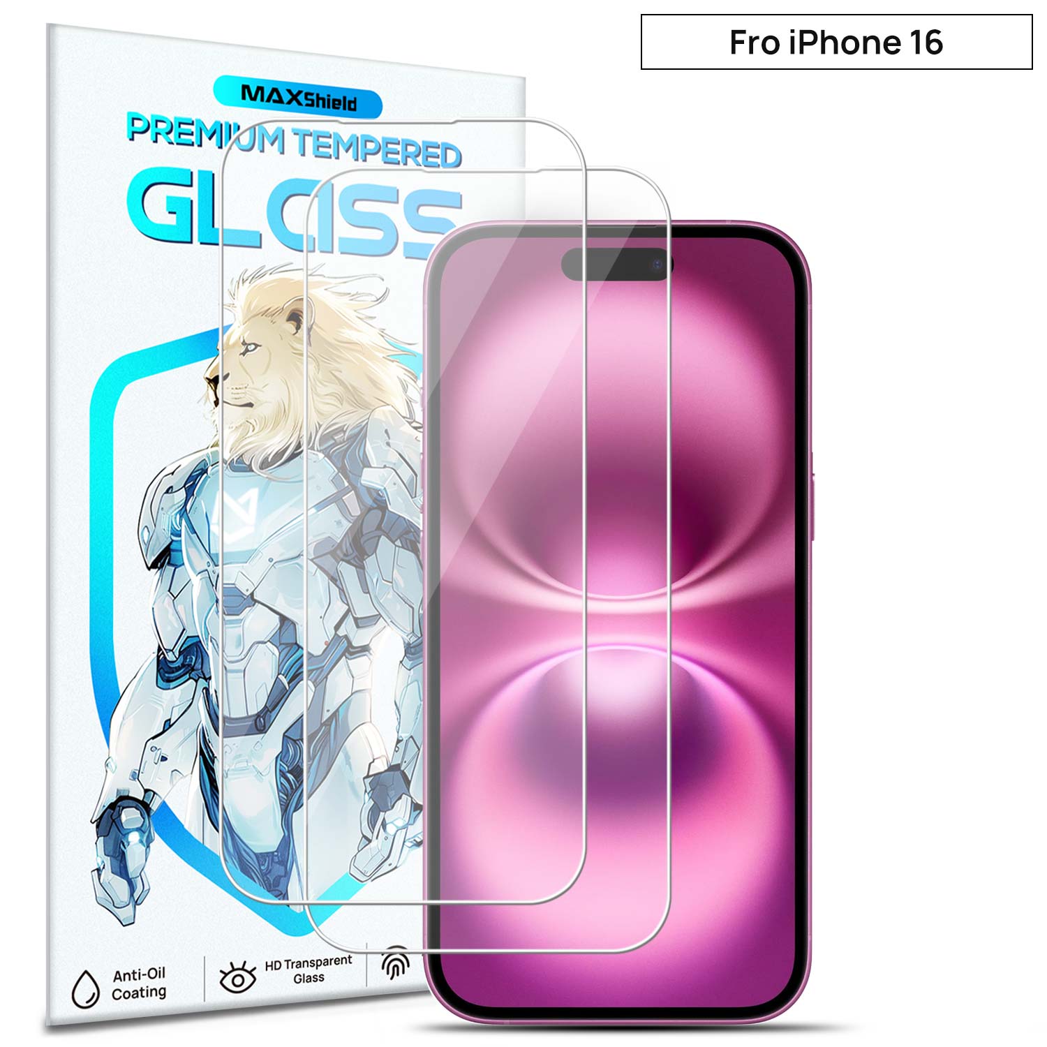 [2 Pack] MaxShield PureClear Tempered Glass Film for iPhone 16 Pro Plus Max