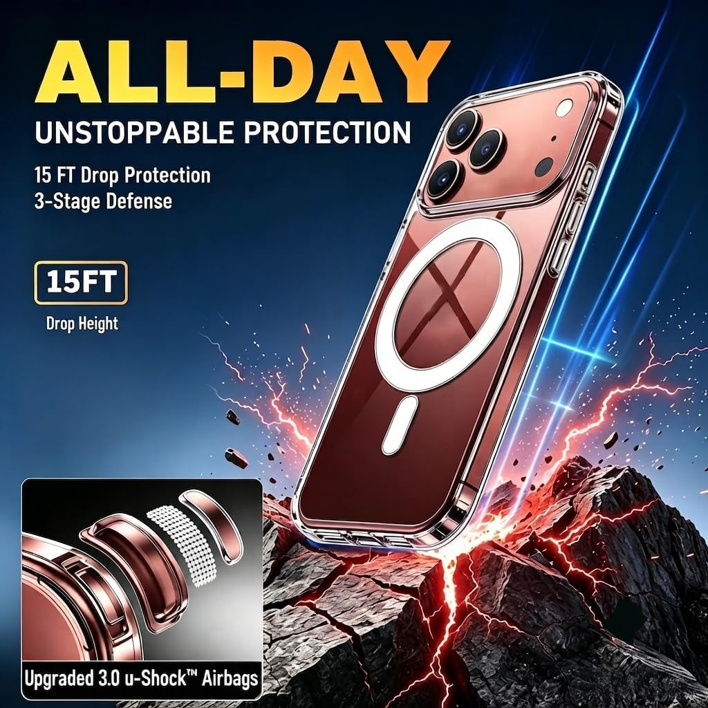 For iPhone 18 Pro Case, Compatible with MagSafe - With 2 Screen Protectors, Clear