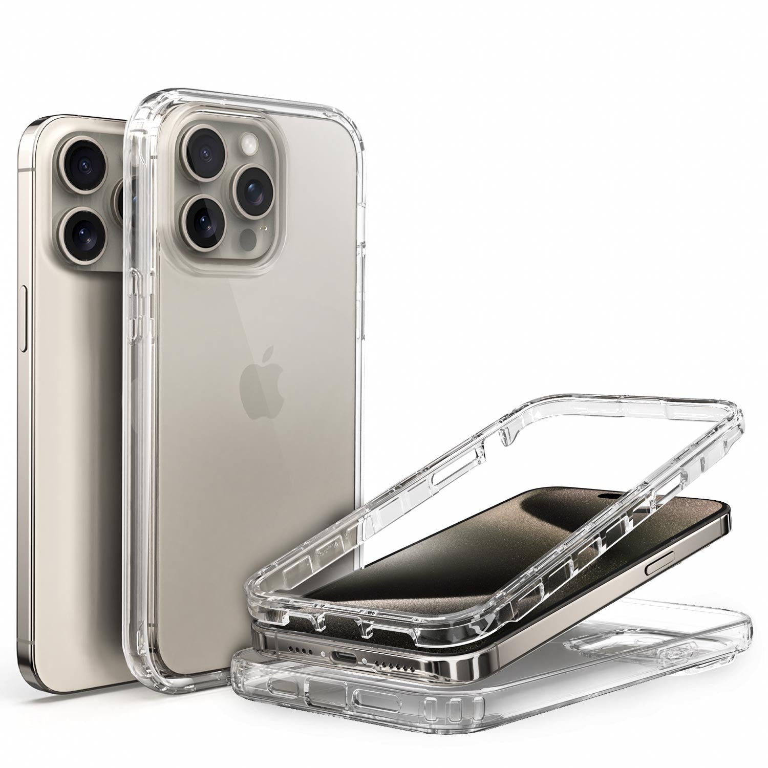 Military Grade Protection Crystal Clear iPhone 15 Series Case With Extra Front Cover