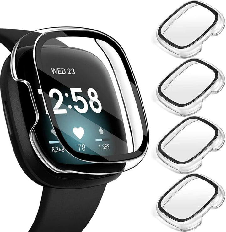 [2 Packs]For Fitbit Versa 4 Tempered Glass Full Cover Case Screen Protector Cover – clean white background main image
