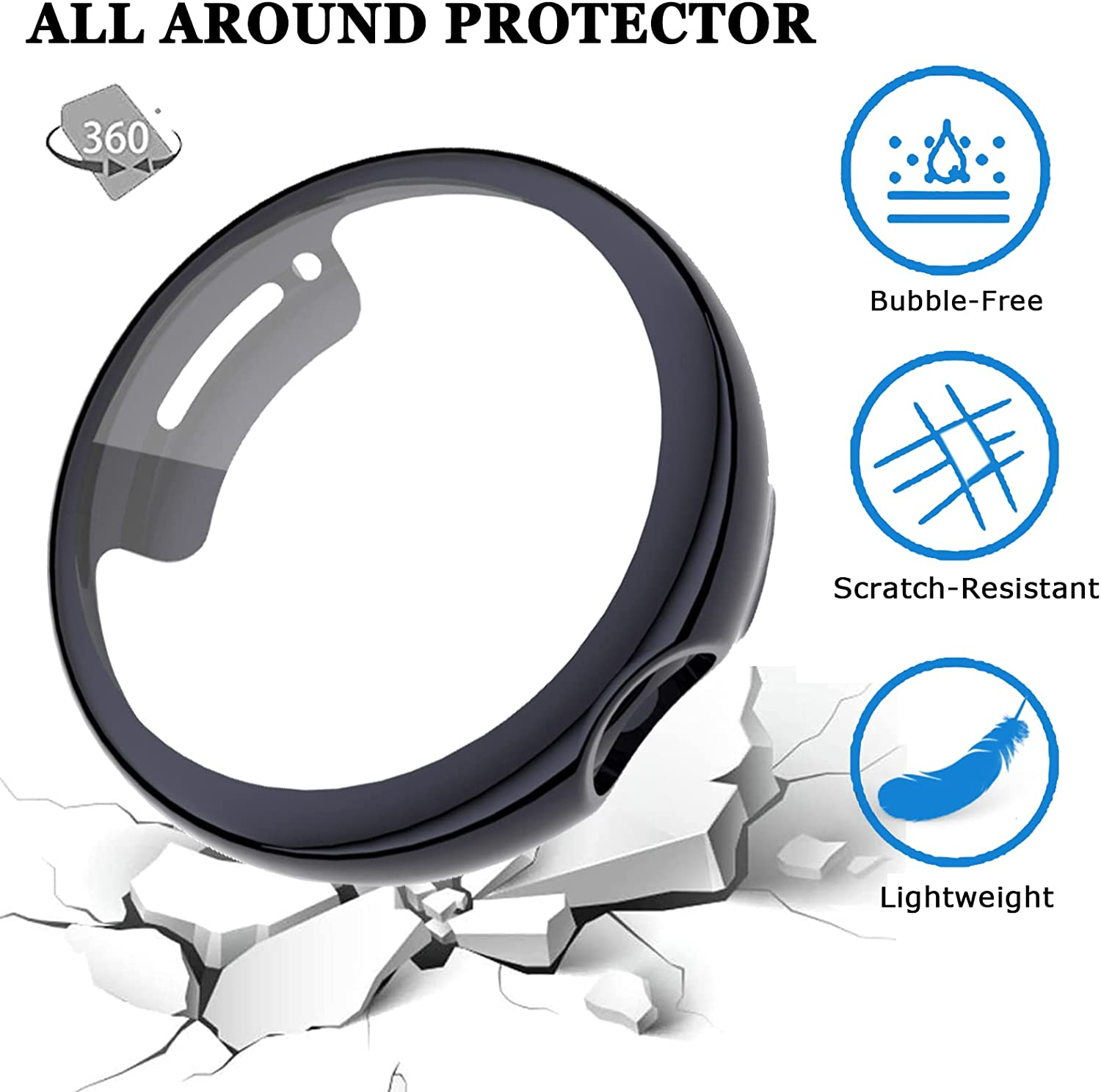 For Google Pixel Watch 2 Case Clear Glass 360 Full Body Cover Screen Protector