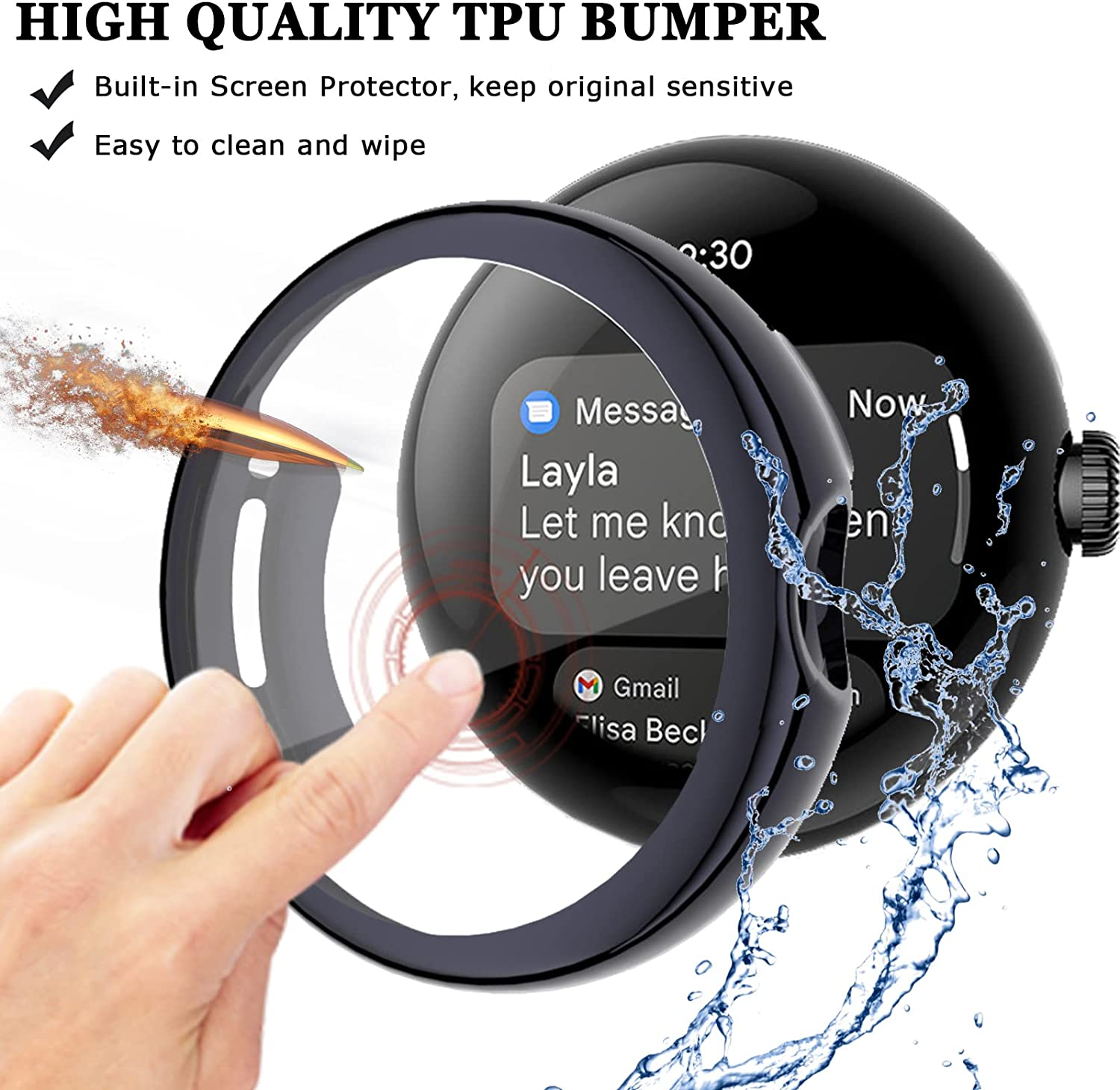 For Google Pixel Watch 2 Case Clear Glass 360 Full Body Cover Screen Protector