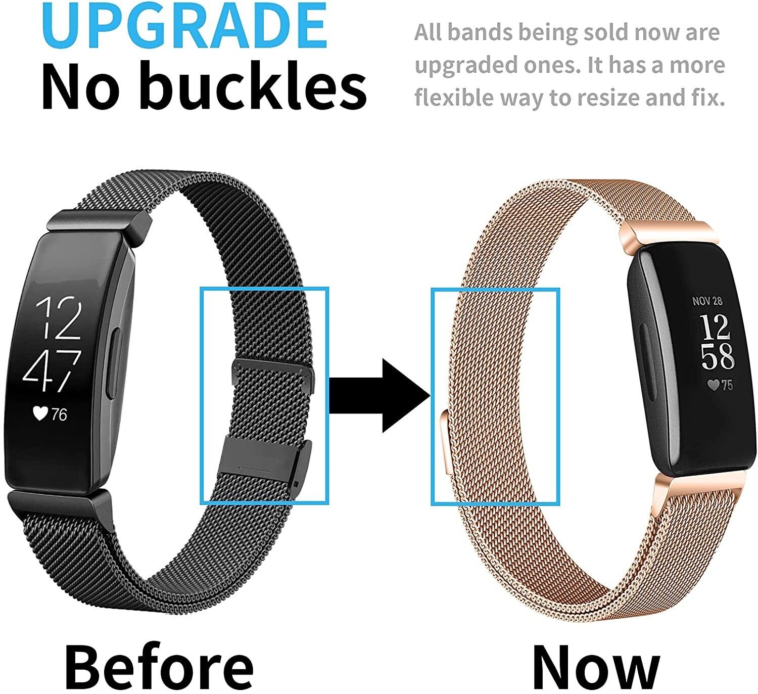 For Fitbit Inspire 3 Stainless Steel Magnetic Replacement Band