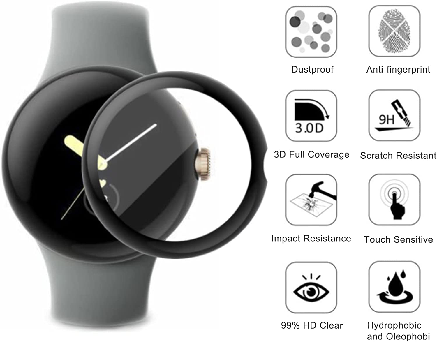 3x For Google Pixel Watch 2 Screen Protector 3D Full Cover Hydrogel Clear Film