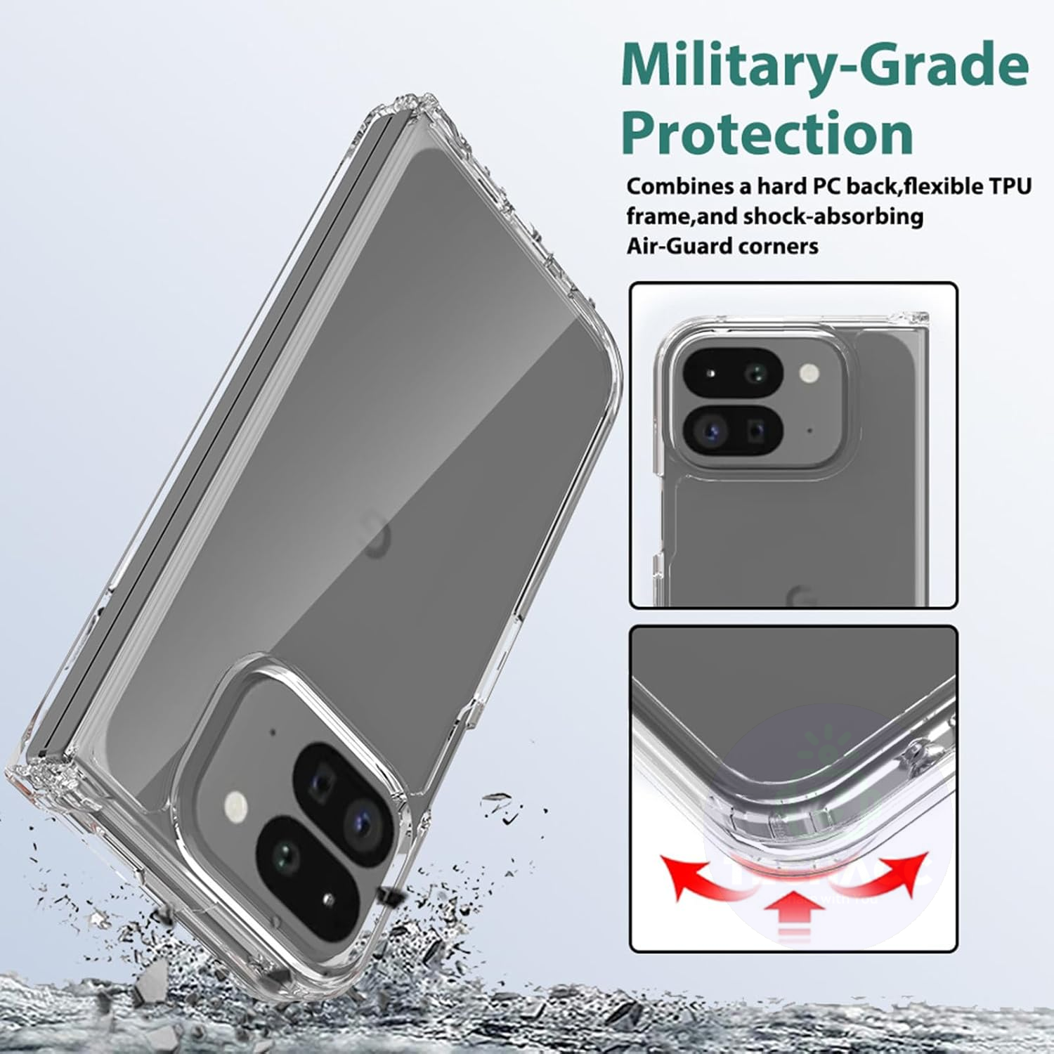 For Google Pixel 9 Pro Fold Clear Case Shockproof Cover + Screen Protector