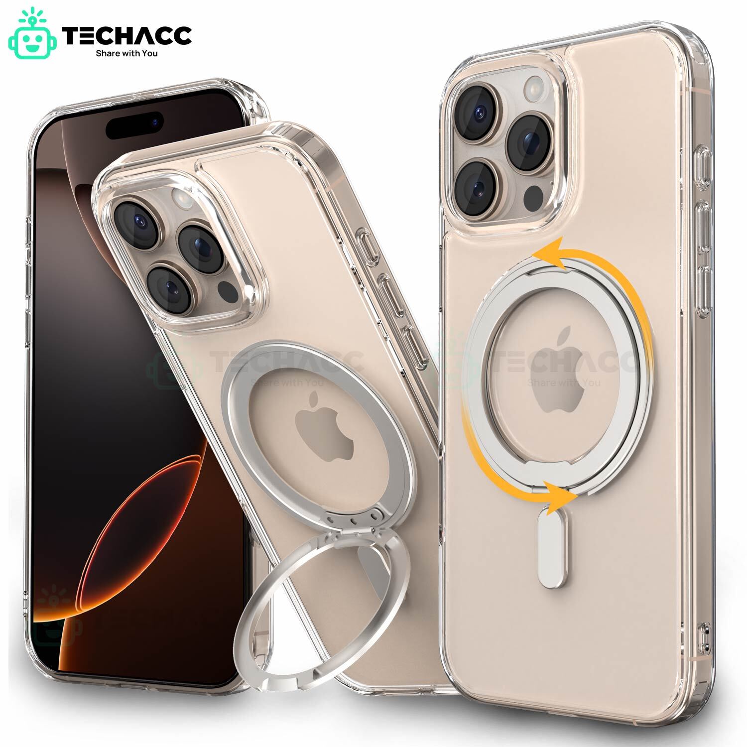 For iPhone 17 Pro Max Air Clear Case Shockproof Magnetic Ring Stand Cover