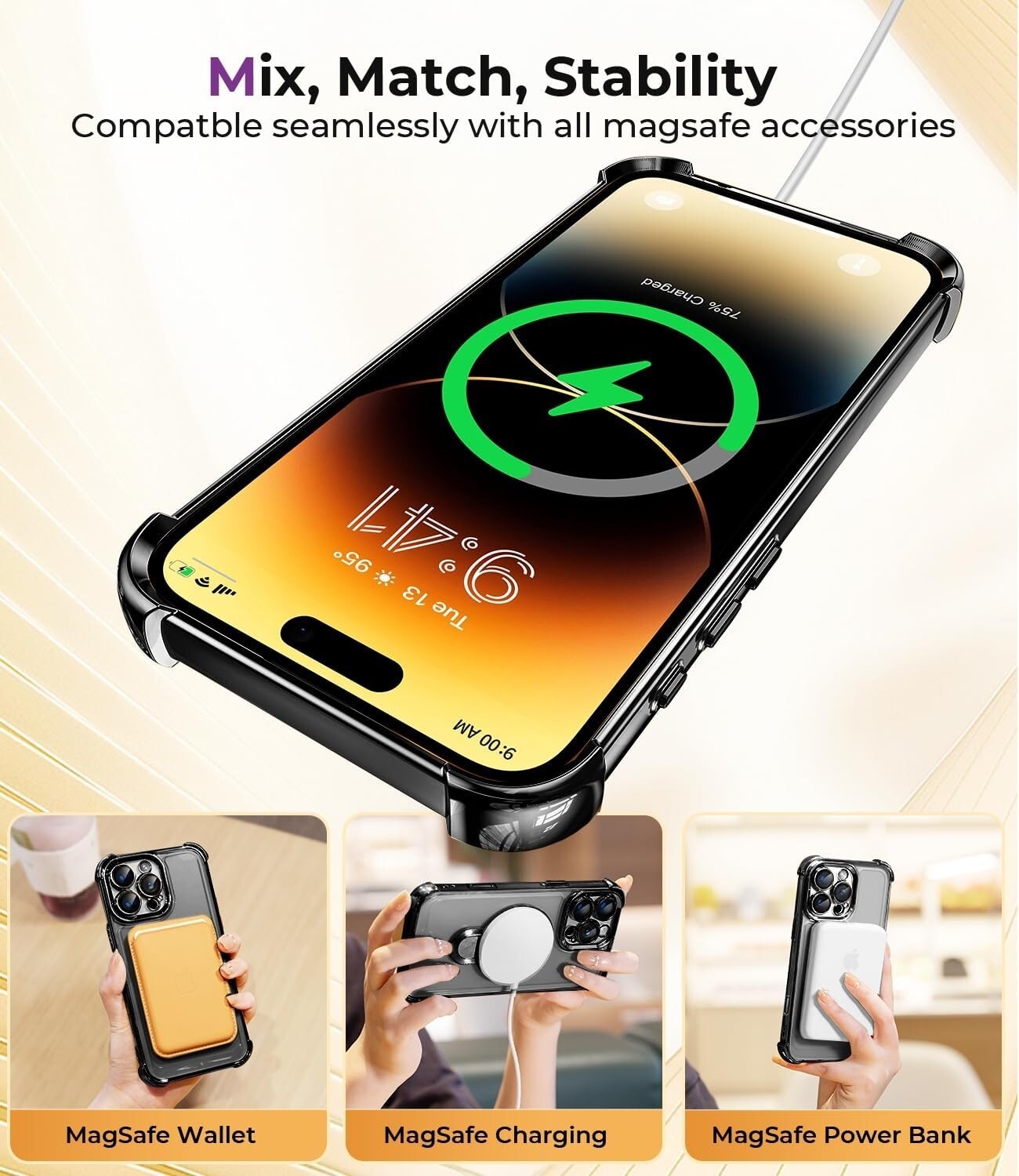 For iPhone 17 Pro Max Air Magnetic Case Clear Shockproof Kickstand Cover