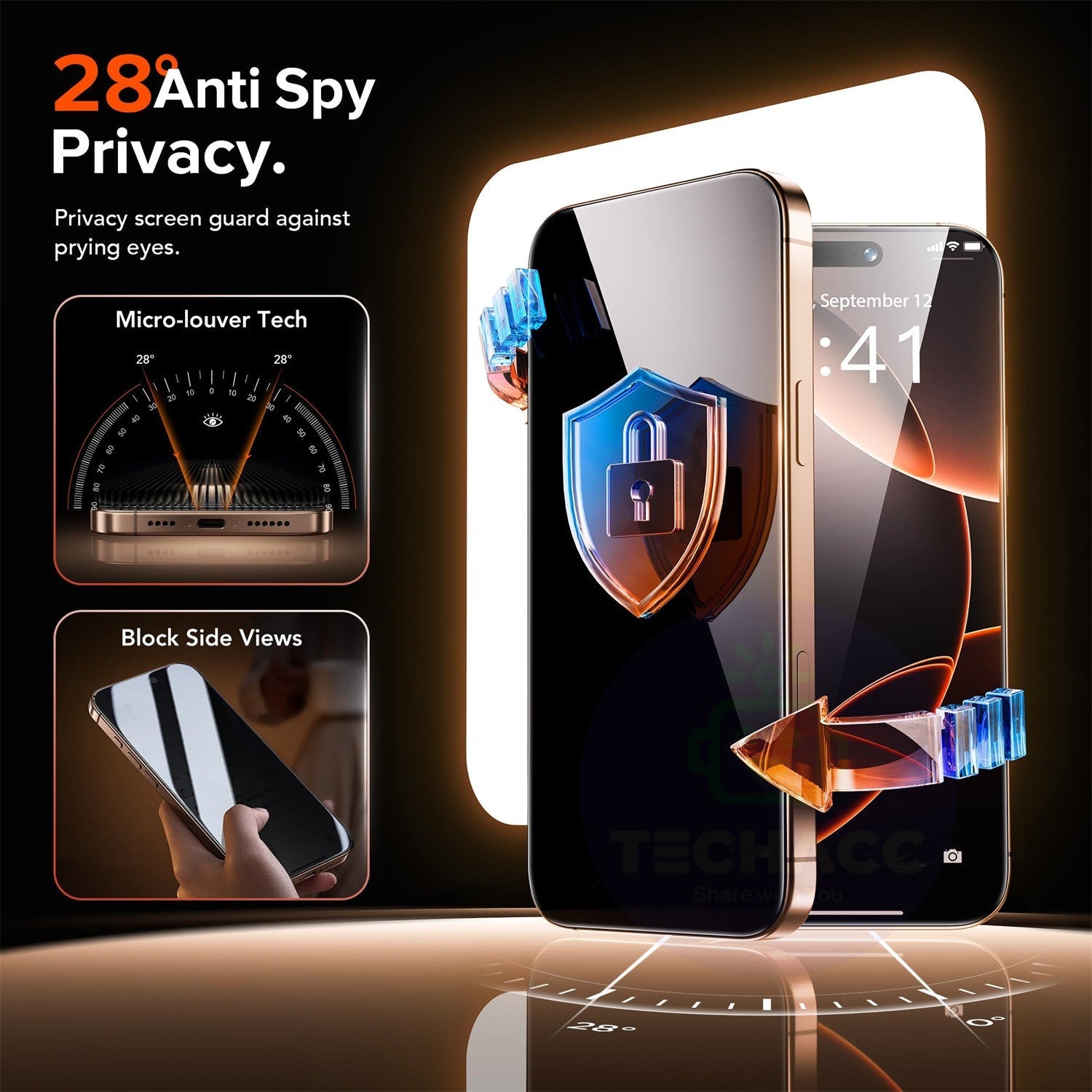 2xFor iPhone 17 Pro Max Air Easy Install PRIVACY Tempered Screen Protector