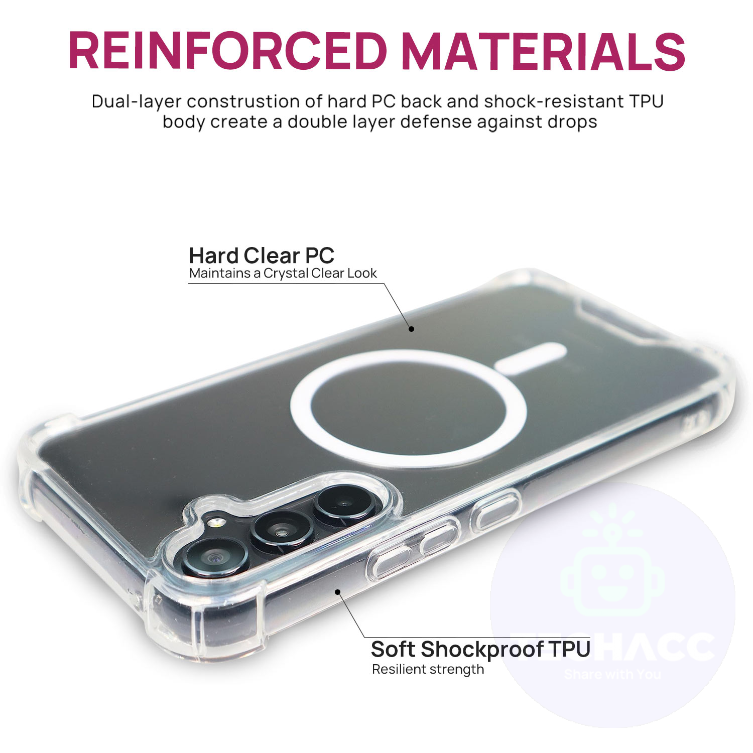 For Samsung A15 A35 A55 A34 A54 A23 5G Case Clear Shockproof Magnetic Cover