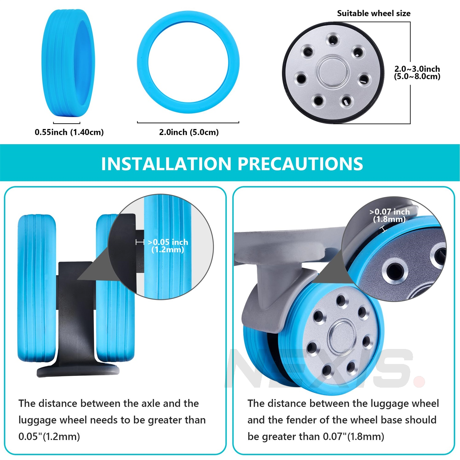2-8x Luggage Wheel Silicone Covers Suitcase Wheels Protector Protection Sleeve