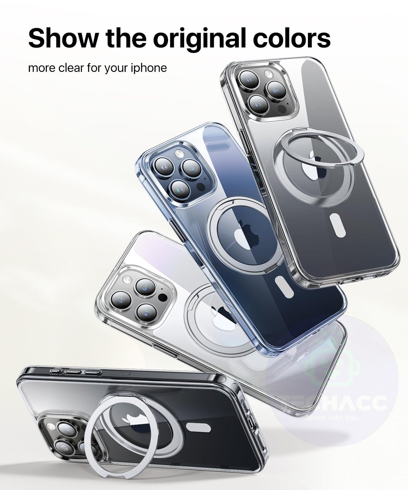 For iPhone 17 Pro Max Air Clear Case Shockproof Magnetic Ring Stand Cover