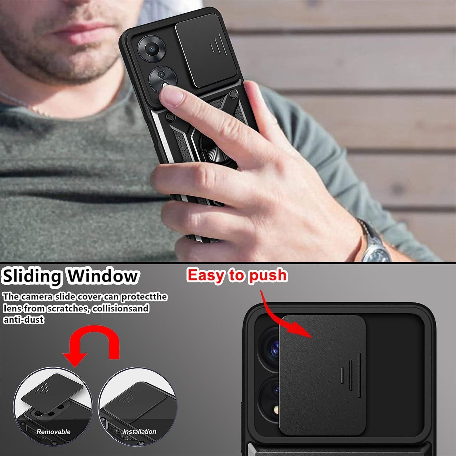 For OPPO A79 A58 A38 4G 5G Case Shockproof Magnetic Ring Holder Kickstand Cover