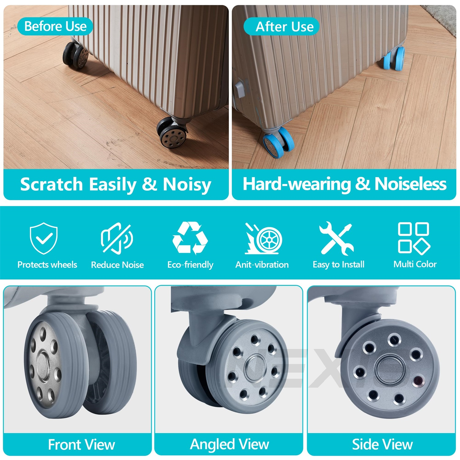 2-8x Luggage Wheel Silicone Covers Suitcase Wheels Protector Protection Sleeve