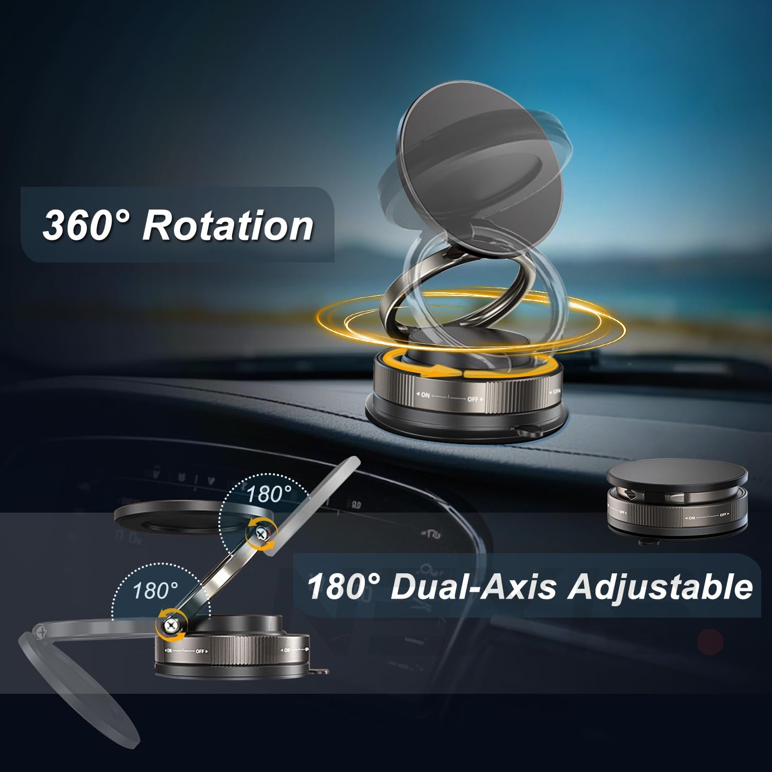2025 NEW Vacuum Magnetic Suction Cup Phone Holder Car Mount Foldable 360° Stand