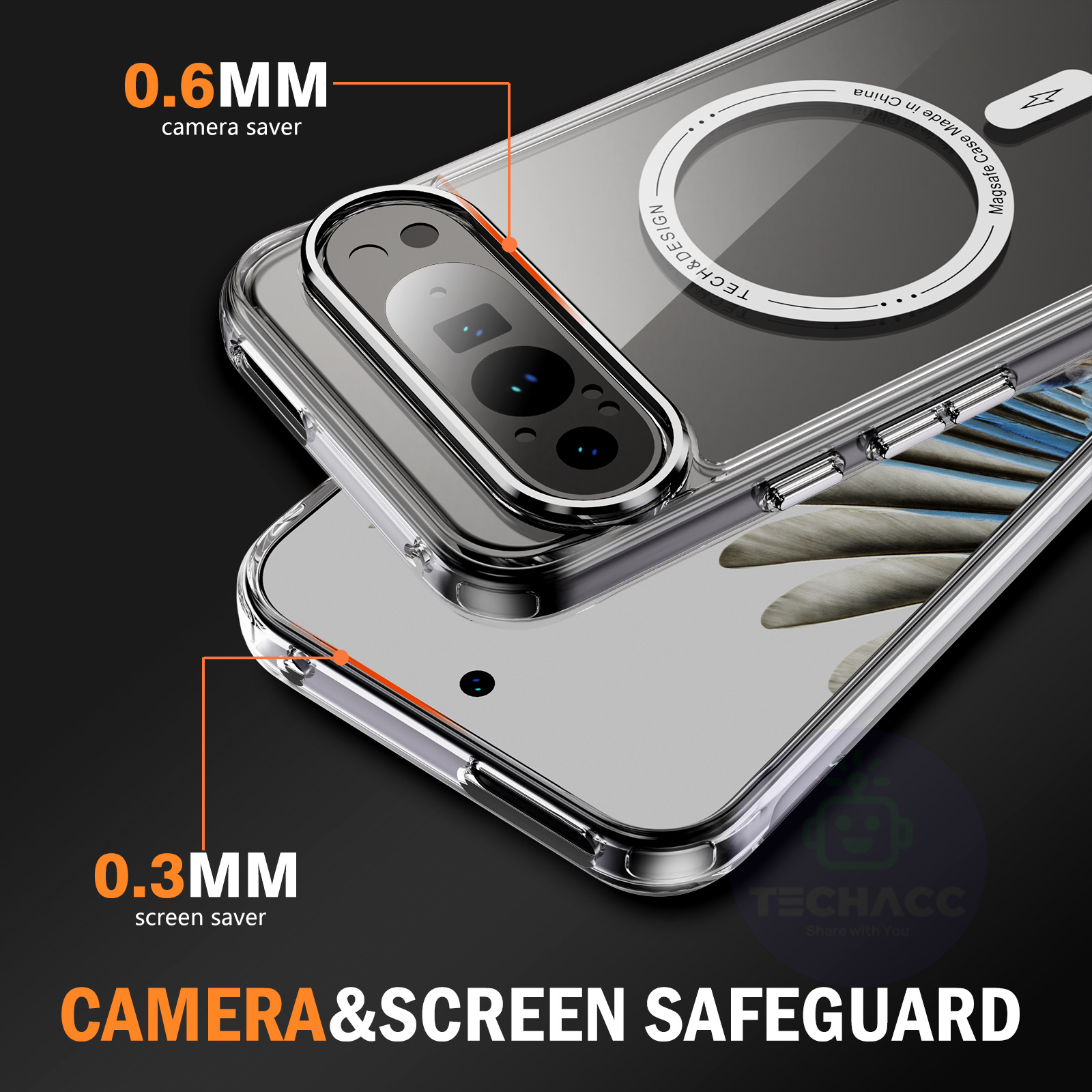 For Google Pixel 9 Pro XL Case Shockproof Clear Magnet Cover + Screen Protector