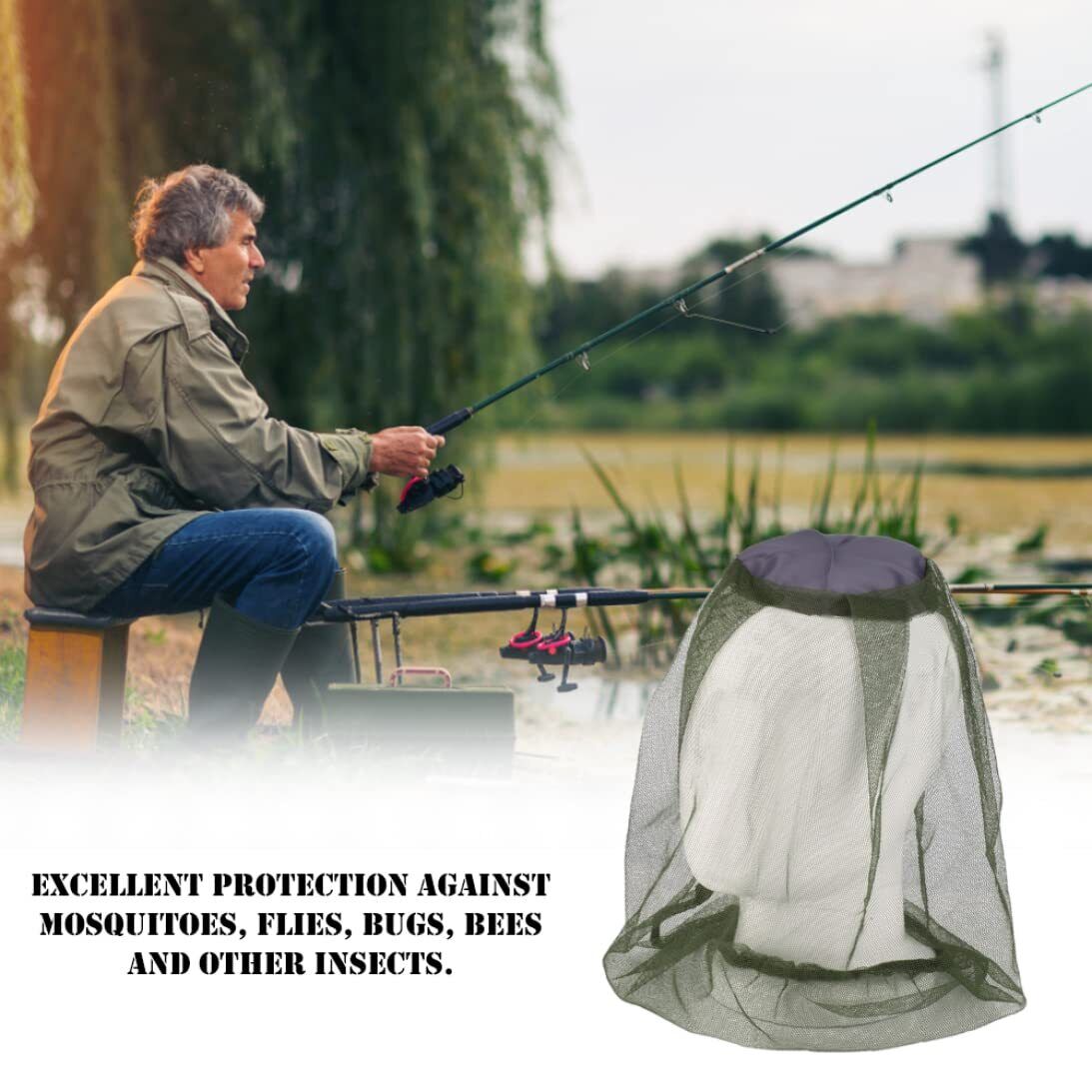 5X Mosquito Head Net Insect Mesh Hat Bee Bug Mozzie Protector Outdoor Fishing