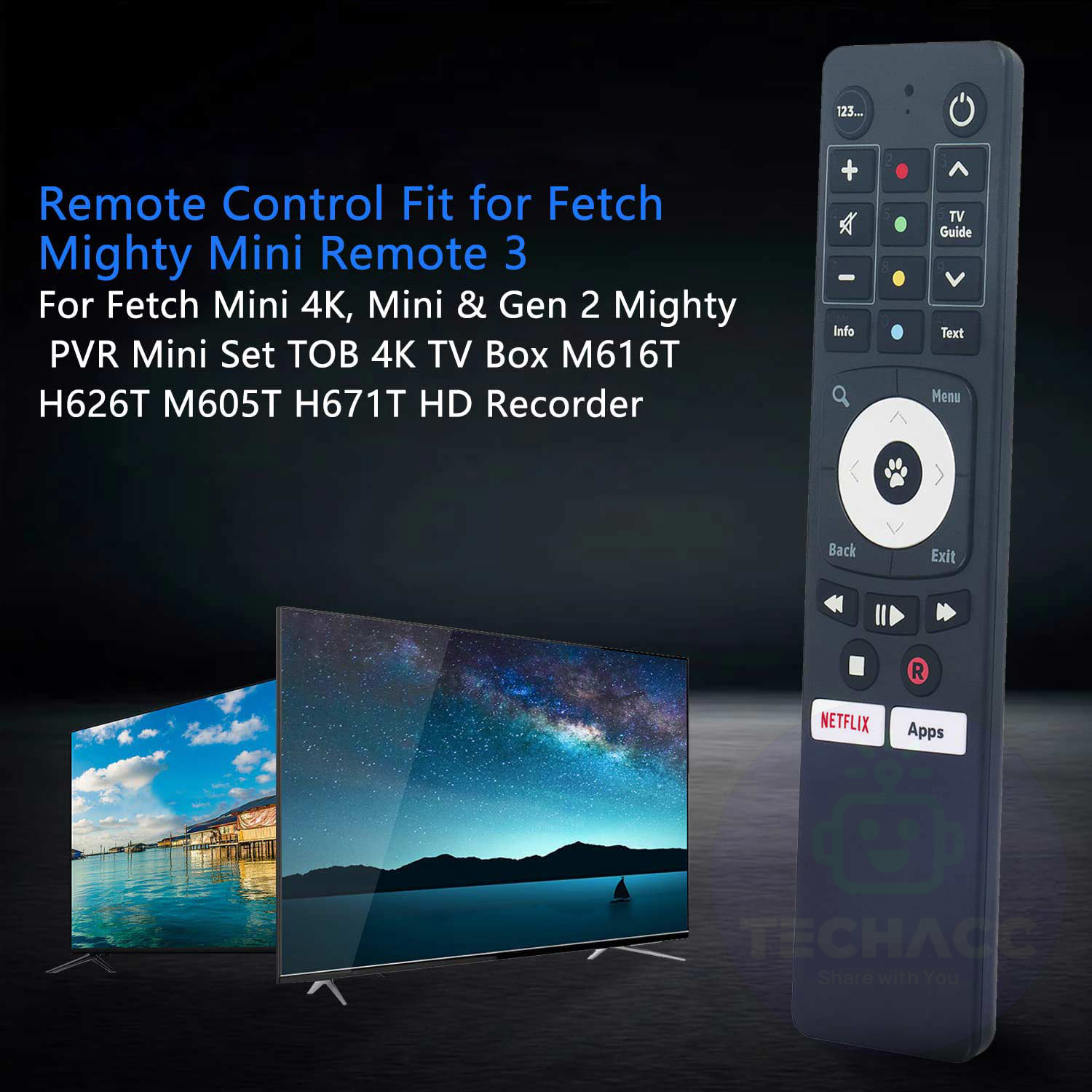 Remote Control For Fetch TV, Fetch Mini 4K, Mighty PVR, Mini & Gen 2 Set Top Box