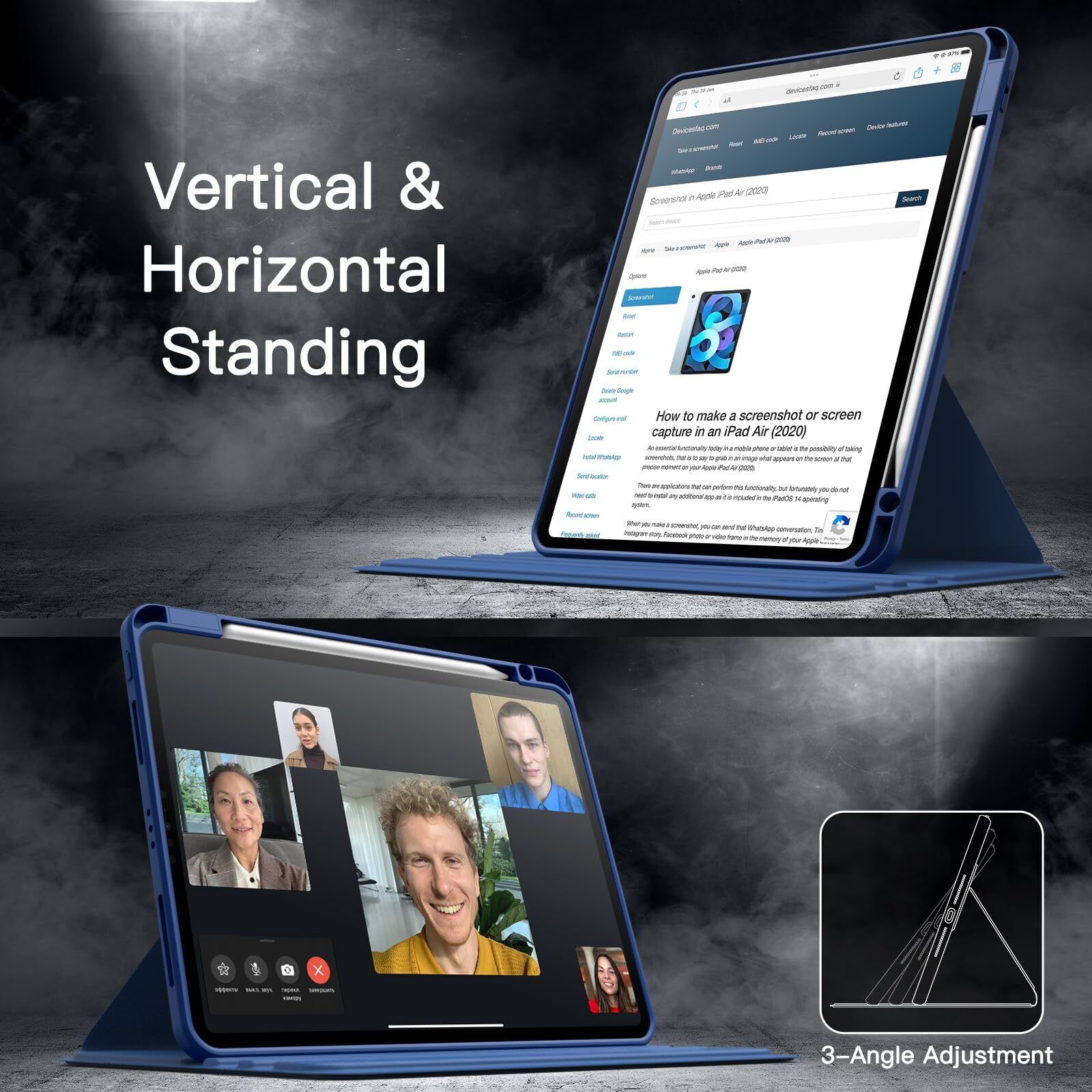 For Apple iPad 9th 10th 8th 7th 6th 5th Smart 360 Roate Stand Case Pencil Holder