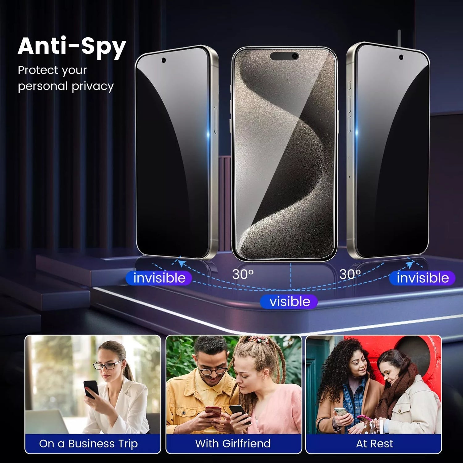 [2Packs] Privacy Anti-Spy Glass Screen Protector For iPhone 16 Pro Plus MAX