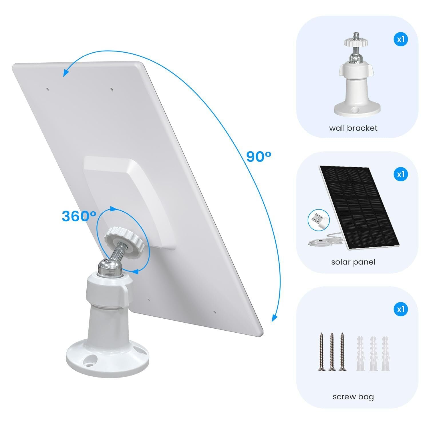 Solar Panel For Outdoor Security Camera Rechargeable Battery Micro USB 3M Cable