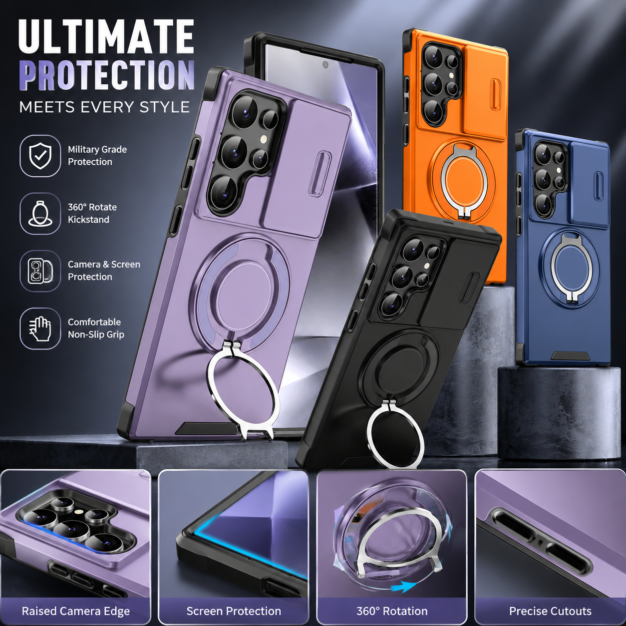 Magnetic Shockproof Ring Stand Case for Samsung Galaxy S25 Series - image 2