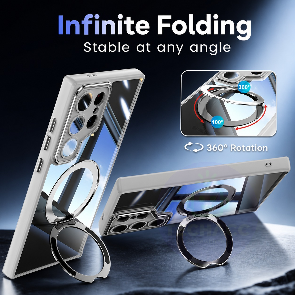 For Samsung Galaxy S25 Series Clear Magnetic Rotating Ring Stand Case - detail image 3