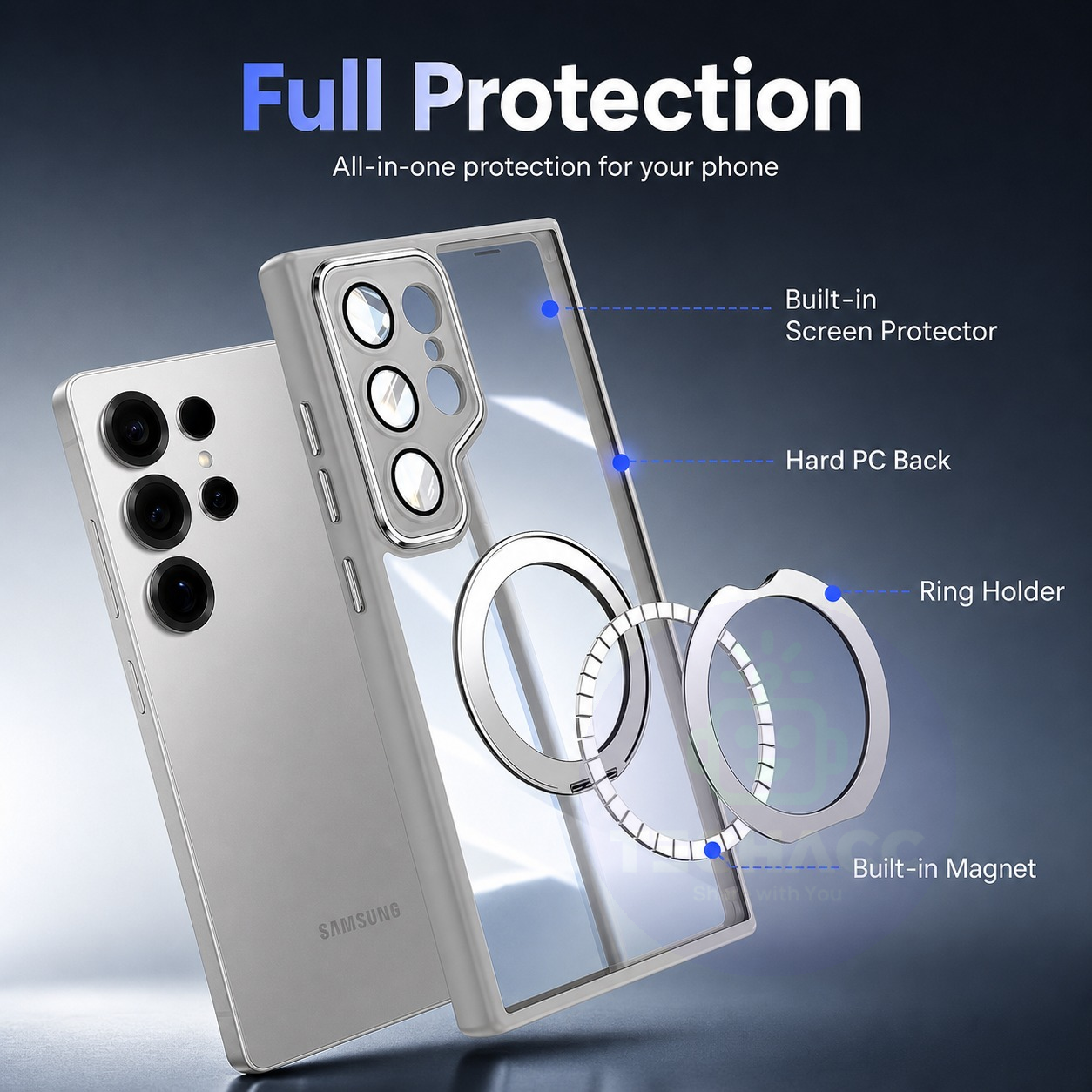 For Samsung Galaxy S25 Series Clear Magnetic Rotating Ring Stand Case - detail image 5
