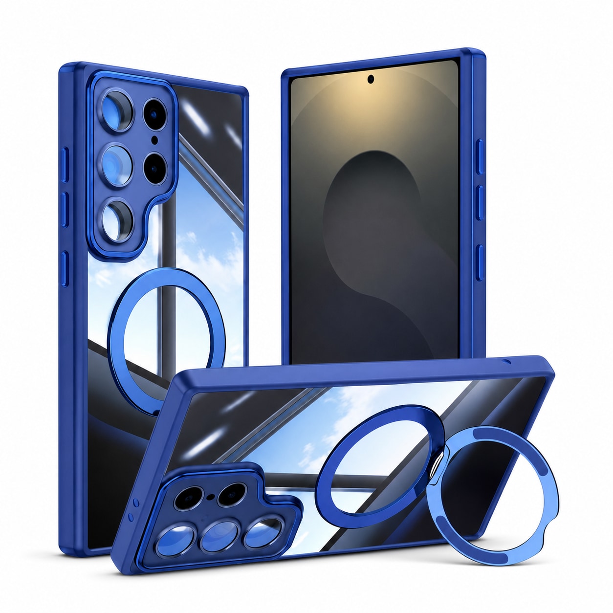 For Samsung Galaxy S25 Series Clear Magnetic Rotating Ring Stand Case - main image