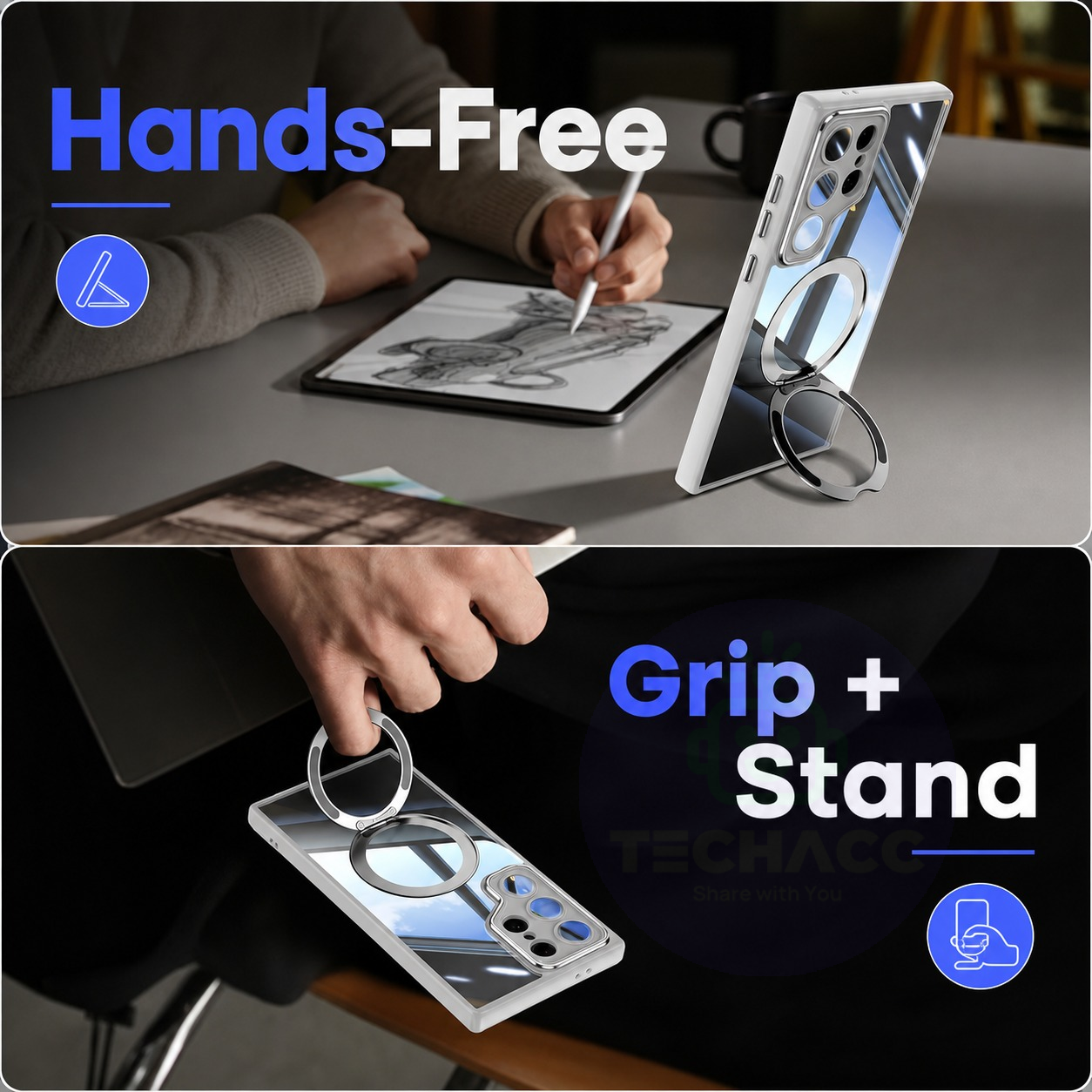 For Samsung Galaxy S26 Series Clear Magnetic Rotating Ring Stand Case - detail image 9