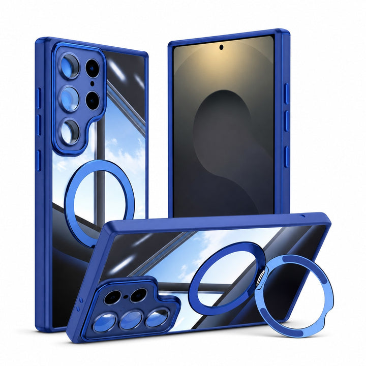 For Samsung Galaxy S26 Series Clear Magnetic Rotating Ring Stand Case - main image