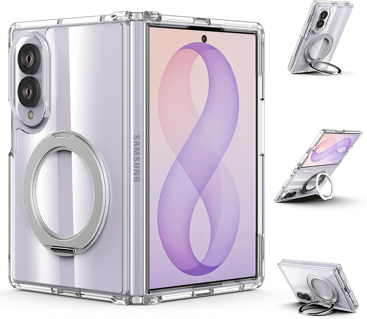 For Samsung Galaxy Z Fold 8 / Fold 8 Ultra Clear Magnetic 360° Rotating Ring Kickstand Case - image 1