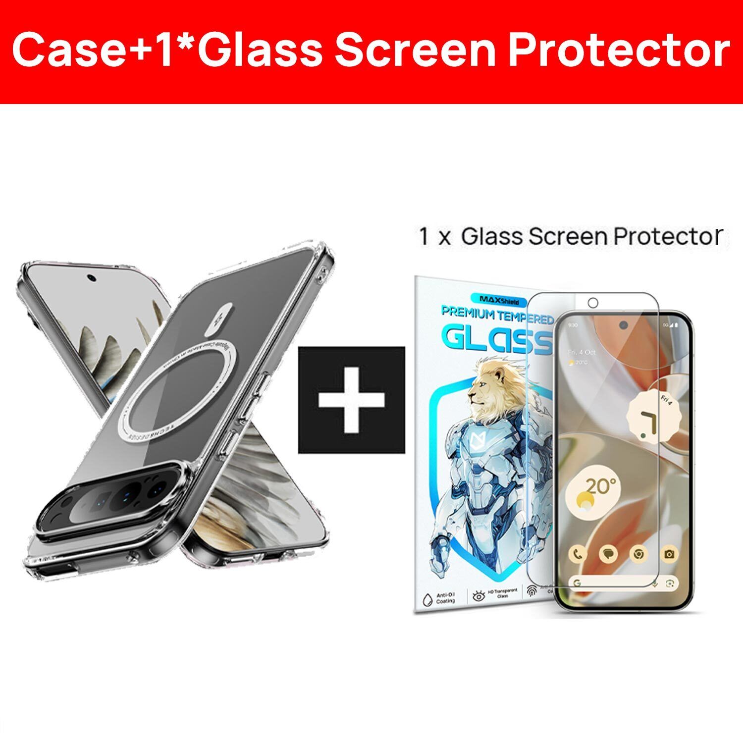 For Google Pixel 9 Pro XL Case Shockproof Clear Magnet Cover + Screen Protector