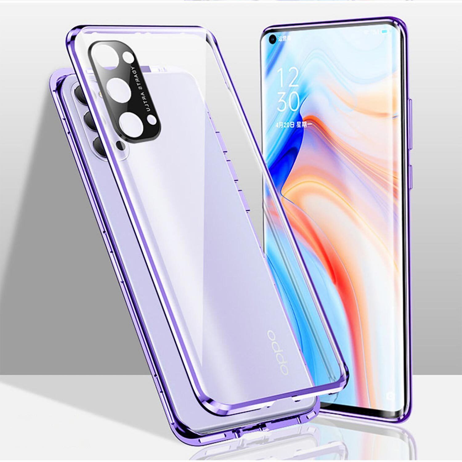 For OPPO A98 A78 Reno 10 5G Case 360° Magnetic Metal Double-Side Glass Cover