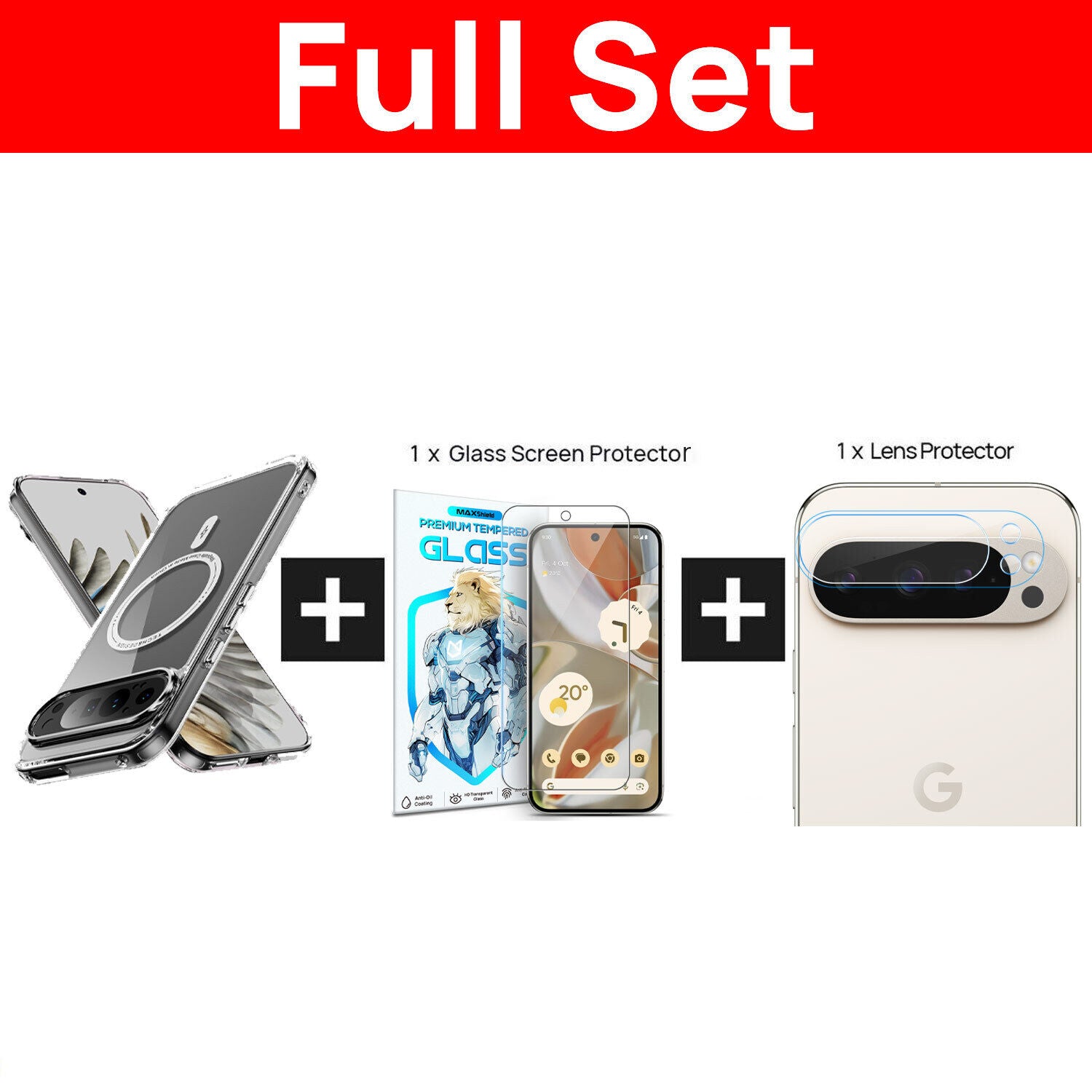 For Google Pixel 9 Pro XL Case Shockproof Clear Magnet Cover + Screen Protector