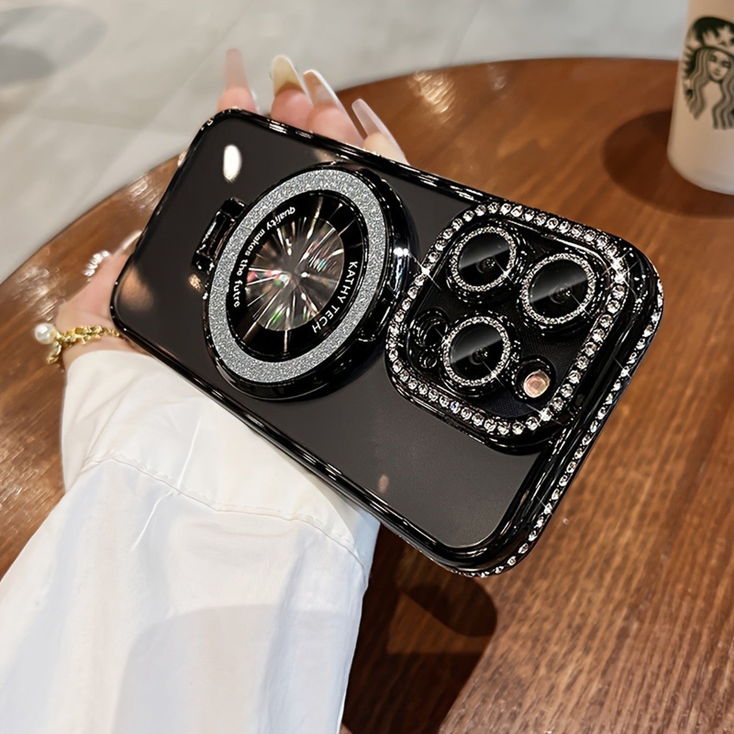 For iPhone 17 Pro Max Air Case Magsafe Case Stand Glitter Diamond Girl Cover