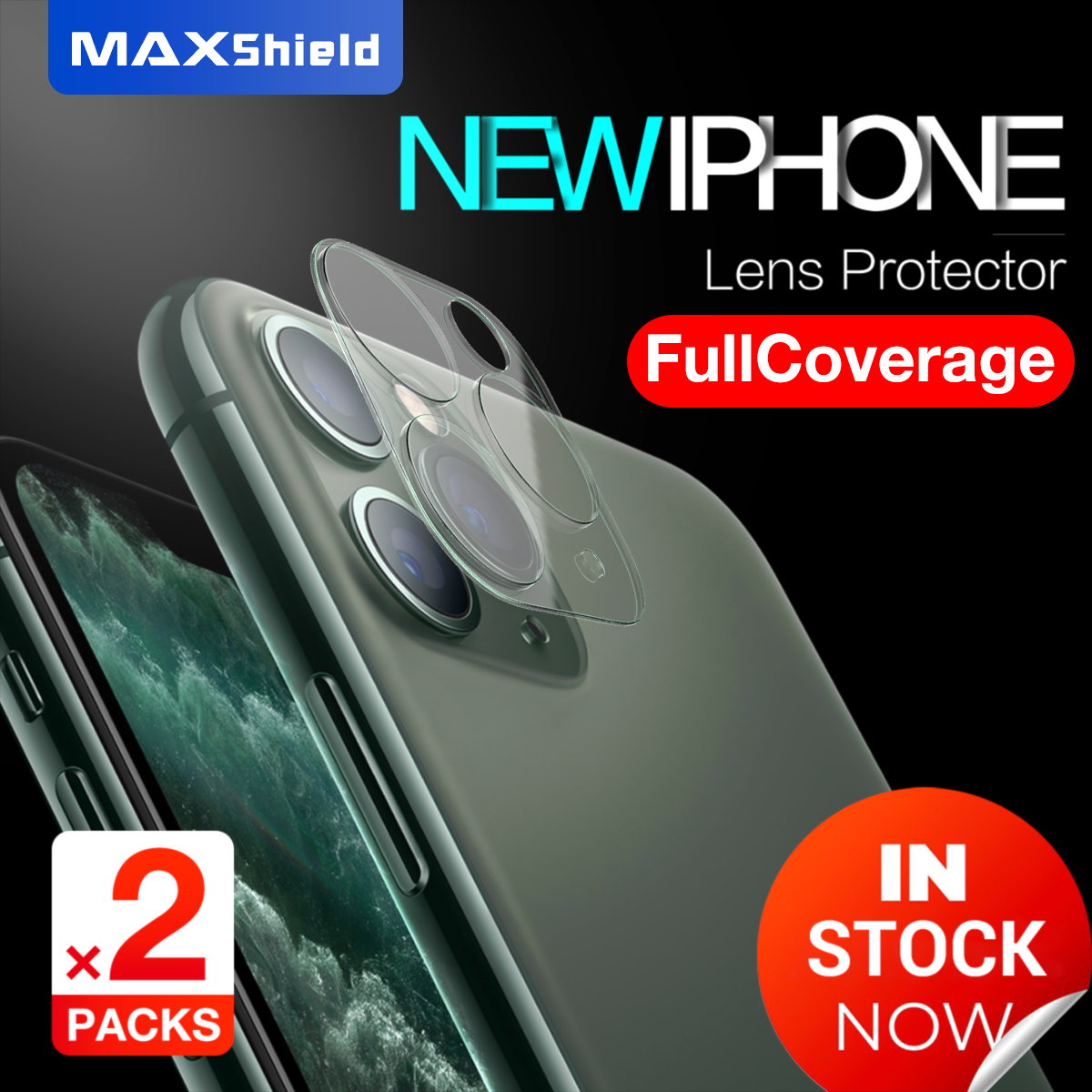 MAXSHIELD iPhone 11 Pro Max Full Coverage Camera Lens Tempered Glass Screen Protector