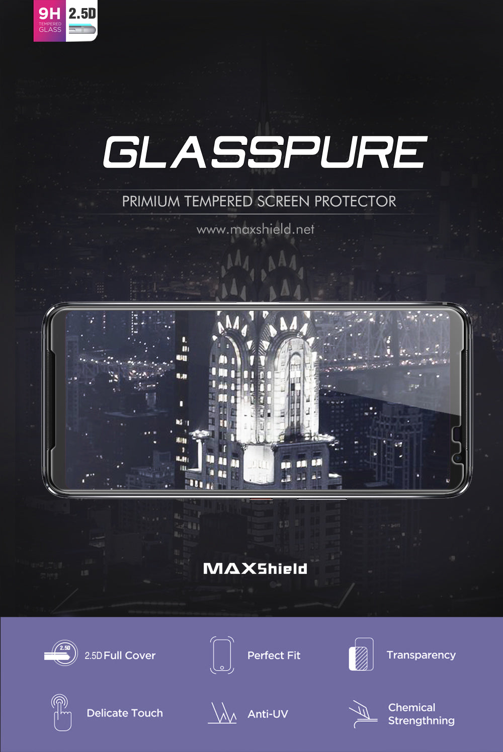 MAXSHIELD Screen Glass Tempered Glass Lens Protector FULL COVER For ASUS ROG 2