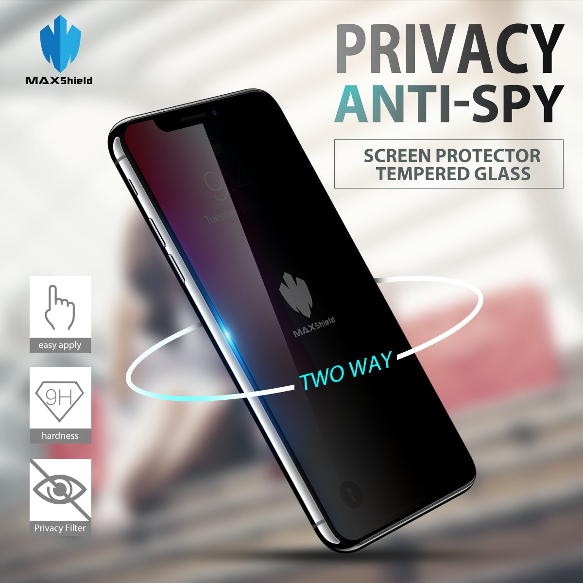 ANTI-SPY PRIVACY TEMPERED GLASS SCREEN PROTECTOR FOR iPhone X
