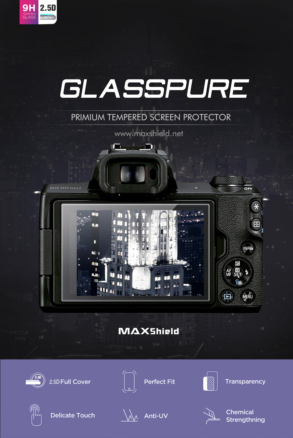 MAXSHEILD Tempered Glass Camera Screen Protector For Canon EOS M50 M6 M100