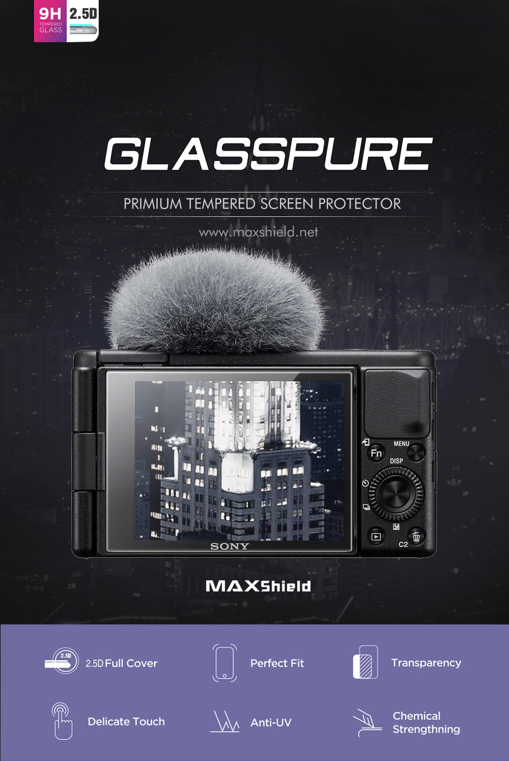 MAXSHEIL 9H Tempered Glass Screen Protector for Sony ZV-1/RX100/A7C