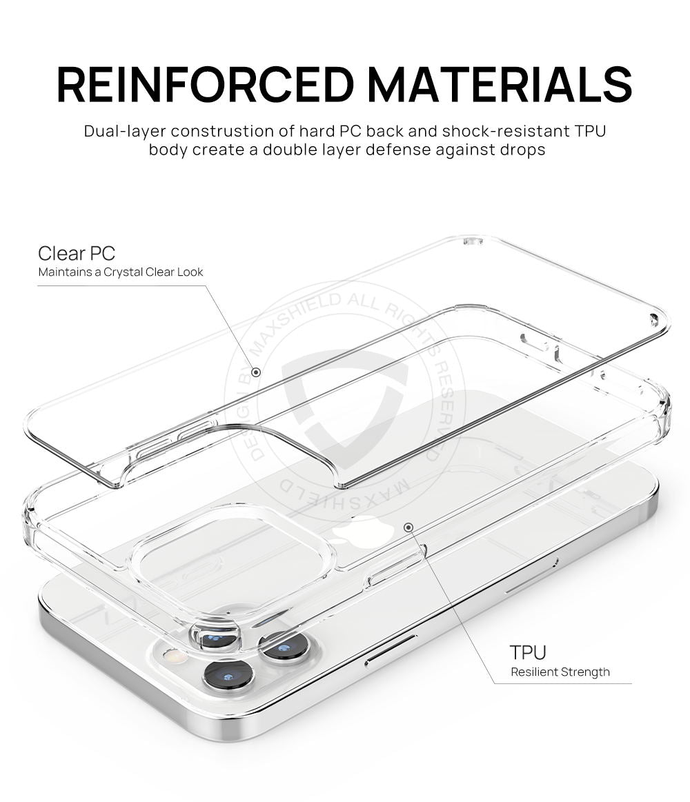 MAXSHIELD For iPhone 12 6.1 Inch Case Heavy Duty Shockproof Clear Slim Cover+Free Screen Protector